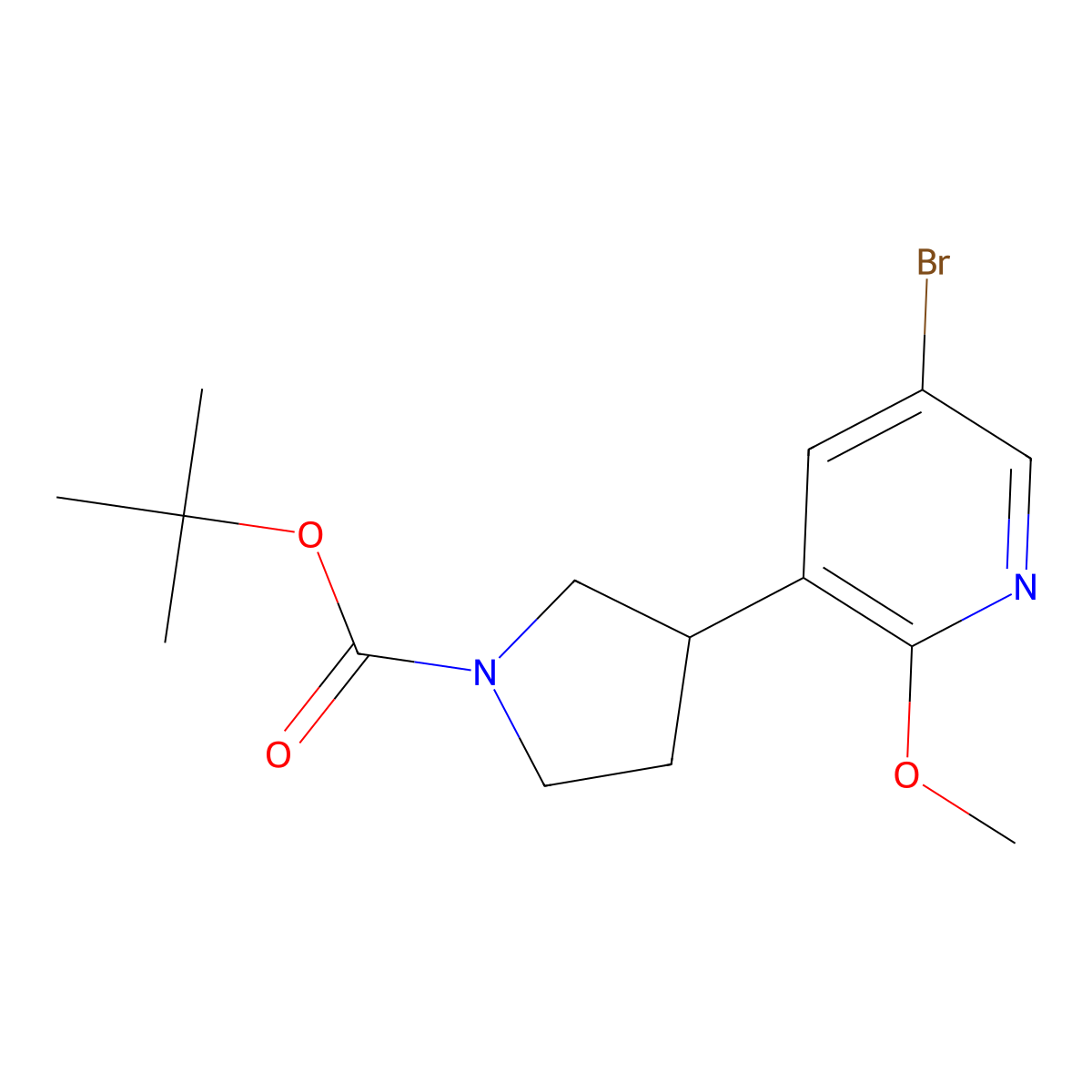 Tert-butyl 3-(5-bromo-2-methoxypyridin-3-yl)pyrrolidine-1-carboxylate molecular structure, CAS 2294949-87-2
