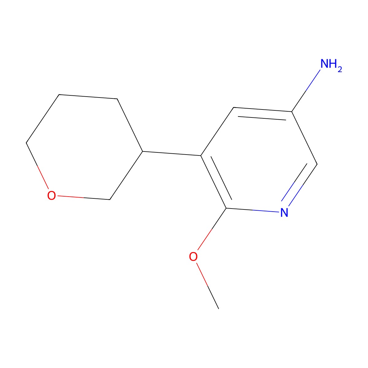 6-methoxy-5-(tetrahydro-2H-pyran-3-yl)pyridin-3-amine molecular structure, CAS 2294950-02-8