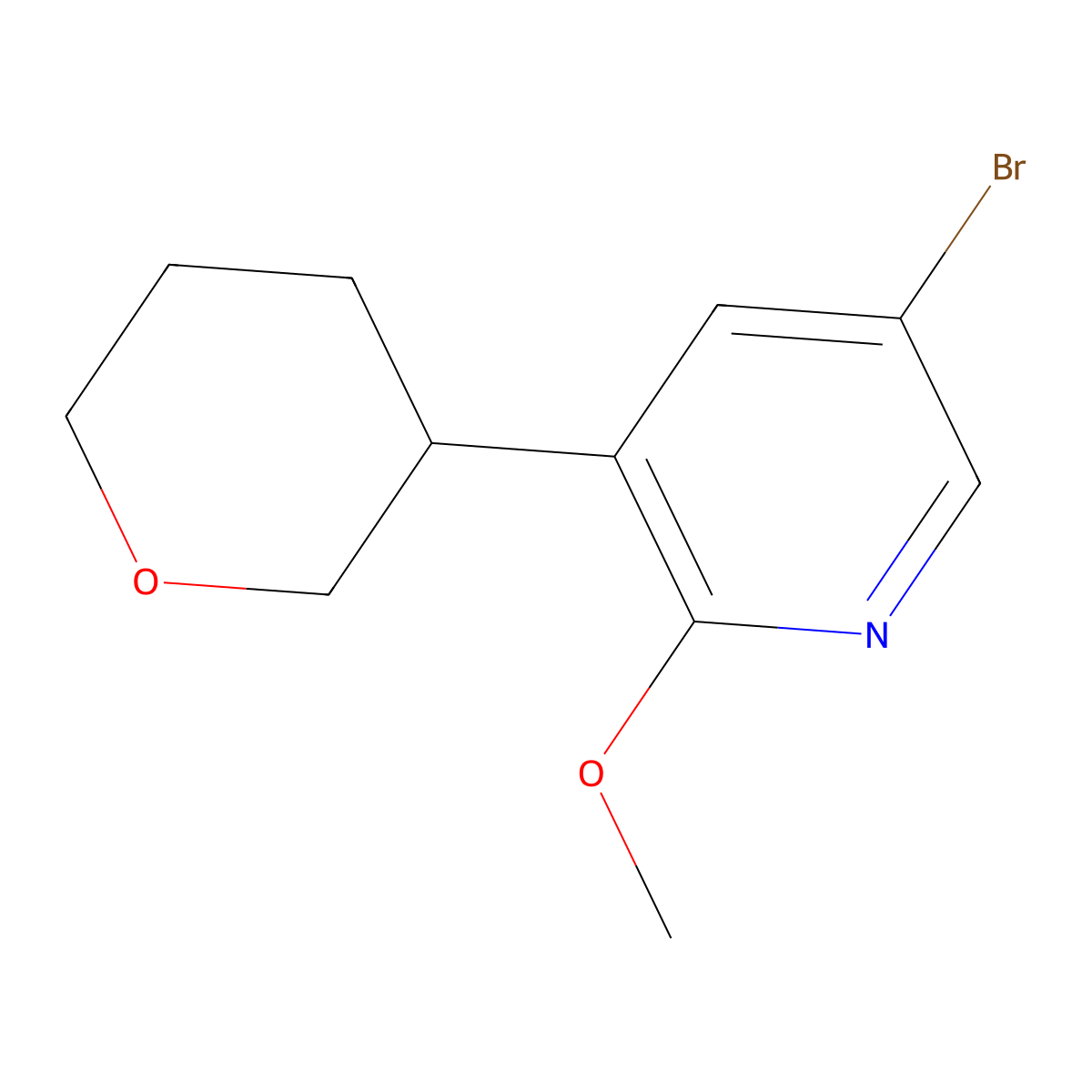 5-bromo-2-methoxy-3-(tetrahydro-2H-pyran-3-yl)pyridine molecular structure, CAS 2294950-05-1