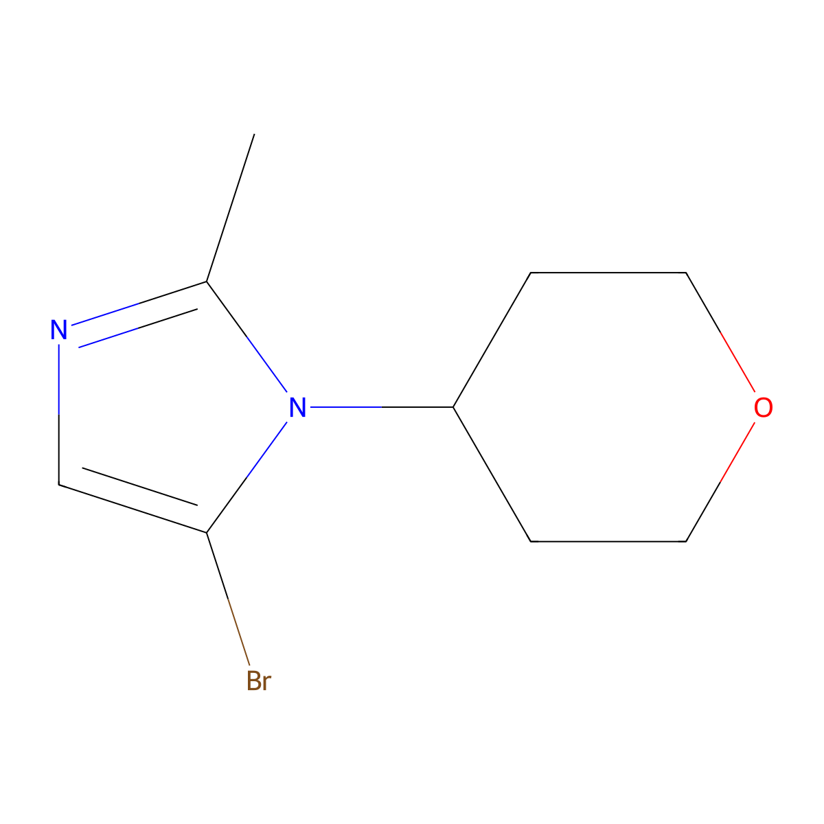 5-bromo-2-methyl-1-(tetrahydro-2H-pyran-4-yl)-1H-imidazole molecular structure, CAS 2294956-87-7