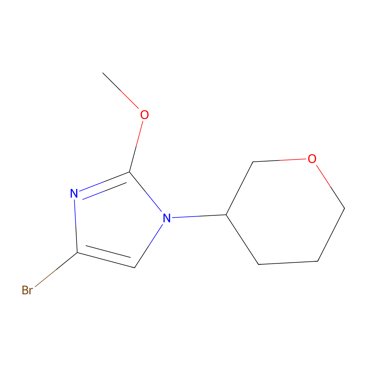4-bromo-2-methoxy-1-(tetrahydro-2H-pyran-3-yl)-1H-imidazole molecular structure, CAS 2294957-39-2