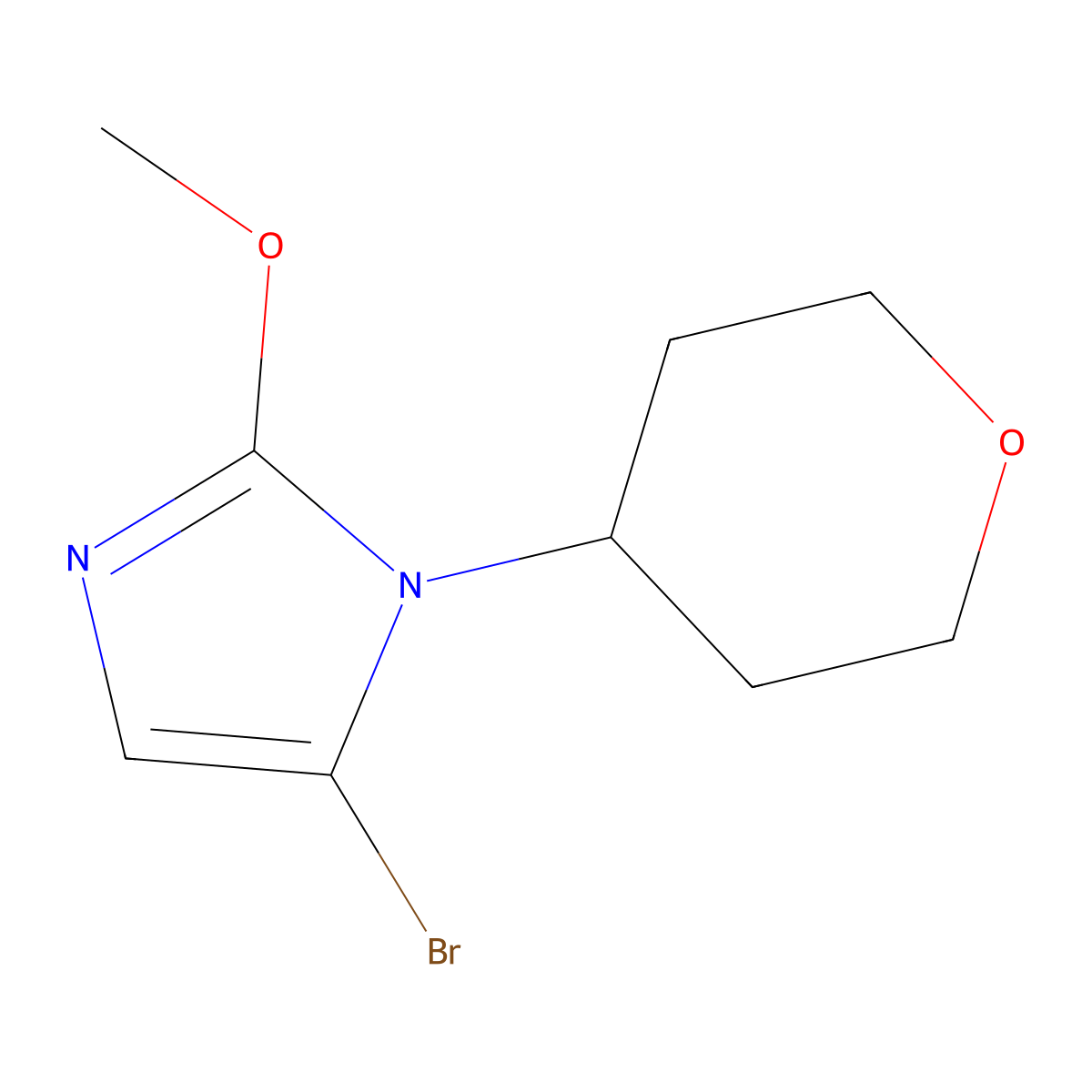 5-bromo-2-methoxy-1-(tetrahydro-2H-pyran-4-yl)-1H-imidazole molecular structure, CAS 2294957-66-5