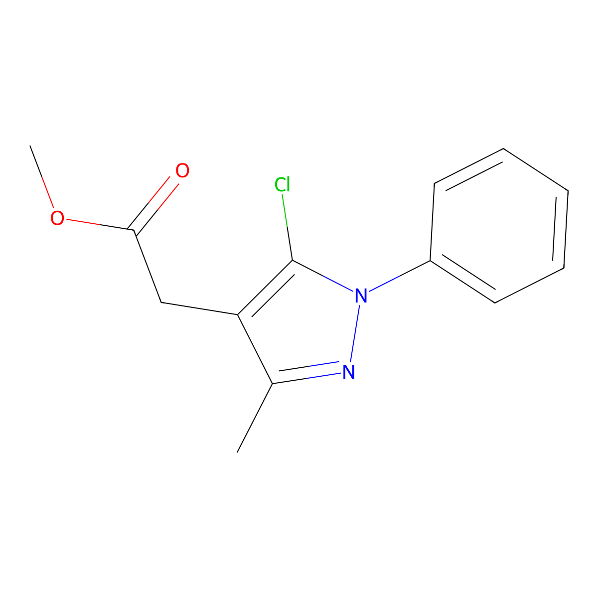 Methyl 2-(5-chloro-3-methyl-1-phenyl-1H-pyrazol-4-yl)acetate molecular structure, CAS 229498-64-0