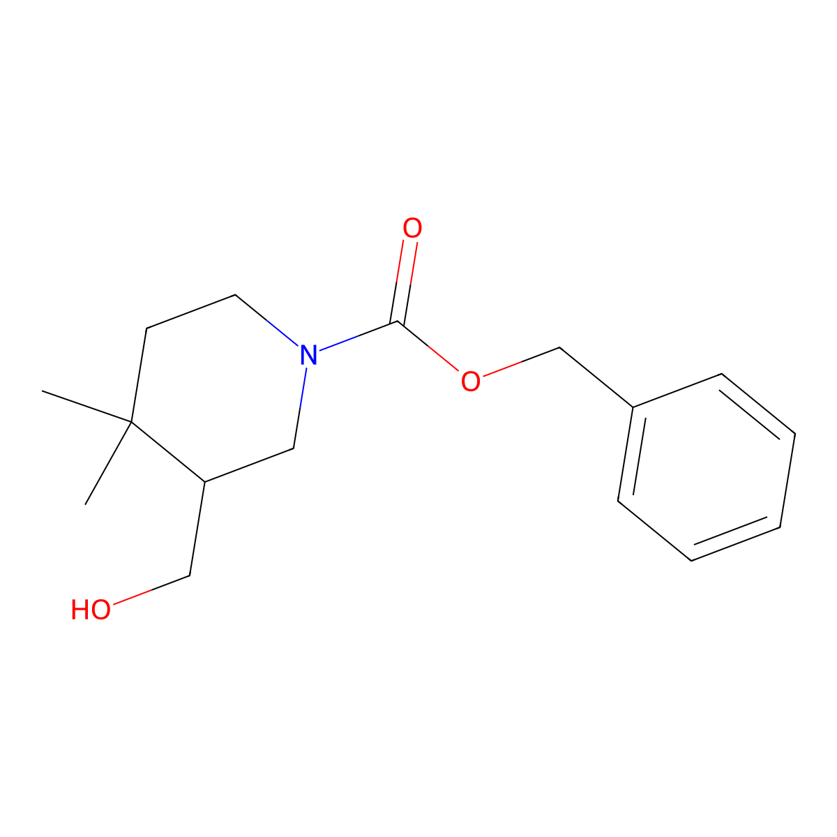 Benzyl 3-(hydroxymethyl)-4,4-dimethylpiperidine-1-carboxylate molecular structure, CAS 2295749-30-1