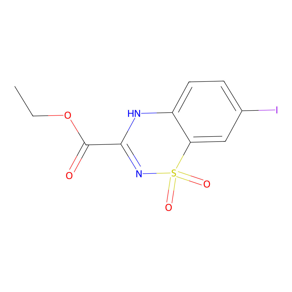 ethyl7-iodo-1,1-dioxo-4H-1lambda6,2,4-benzothiadiazine-3-carboxylate molecular structure, CAS 2295834-89-6