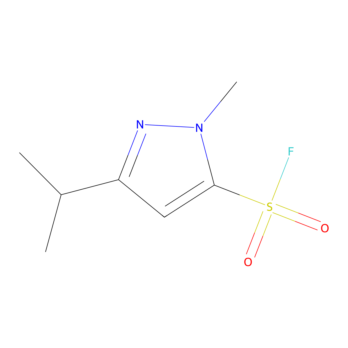 1-methyl-3-(propan-2-yl)-1H-pyrazole-5-sulfonyl fluoride molecular structure, CAS 2295865-08-4