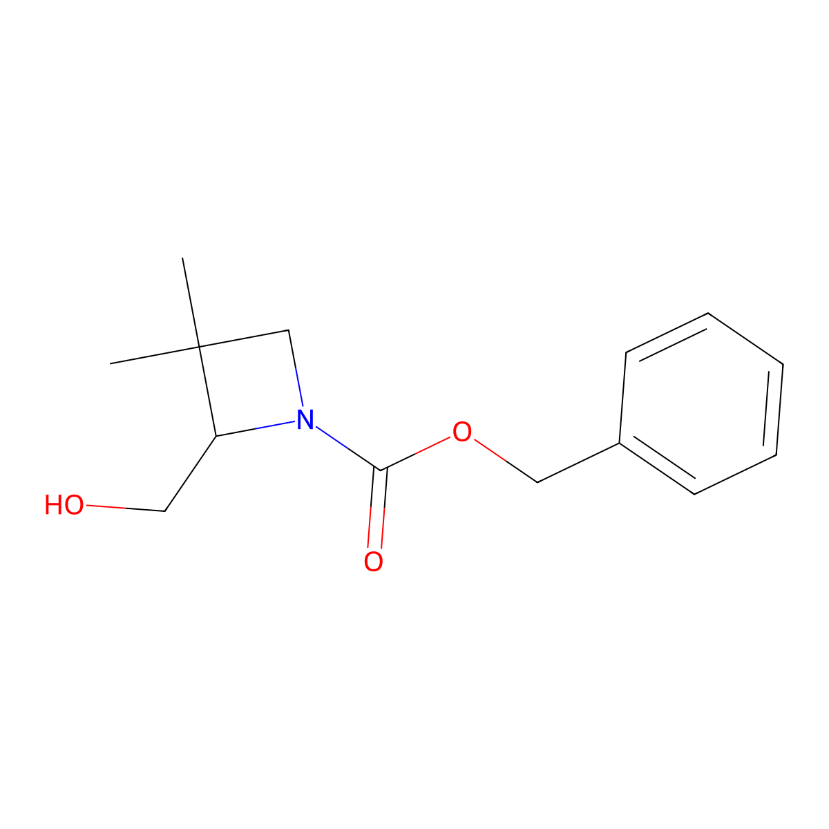 Benzyl 2-(hydroxymethyl)-3,3-dimethylazetidine-1-carboxylate molecular structure, CAS 2296020-06-7