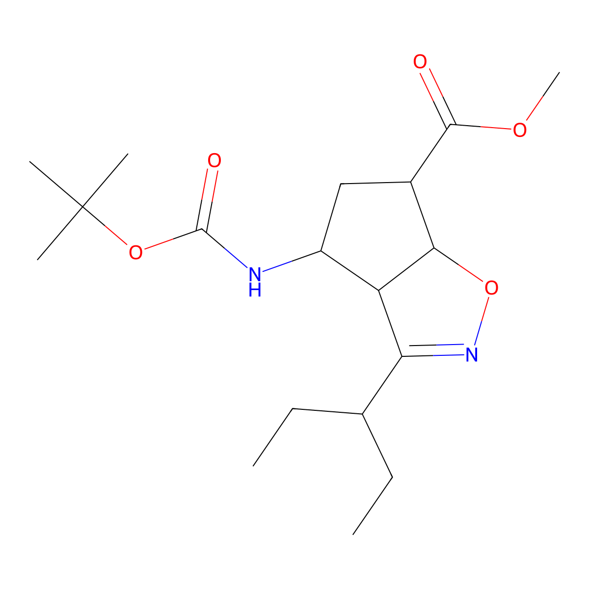 (3aR,4R,6S,6aS)-Methyl 4-((tert-butoxycarbonyl)amino)-3-(pentan-3-yl)-4,5,6,6a-tetrahydro-3aH-cyclopenta[d]isoxazole-6-carboxylate molecular structure, CAS 229613-93-8