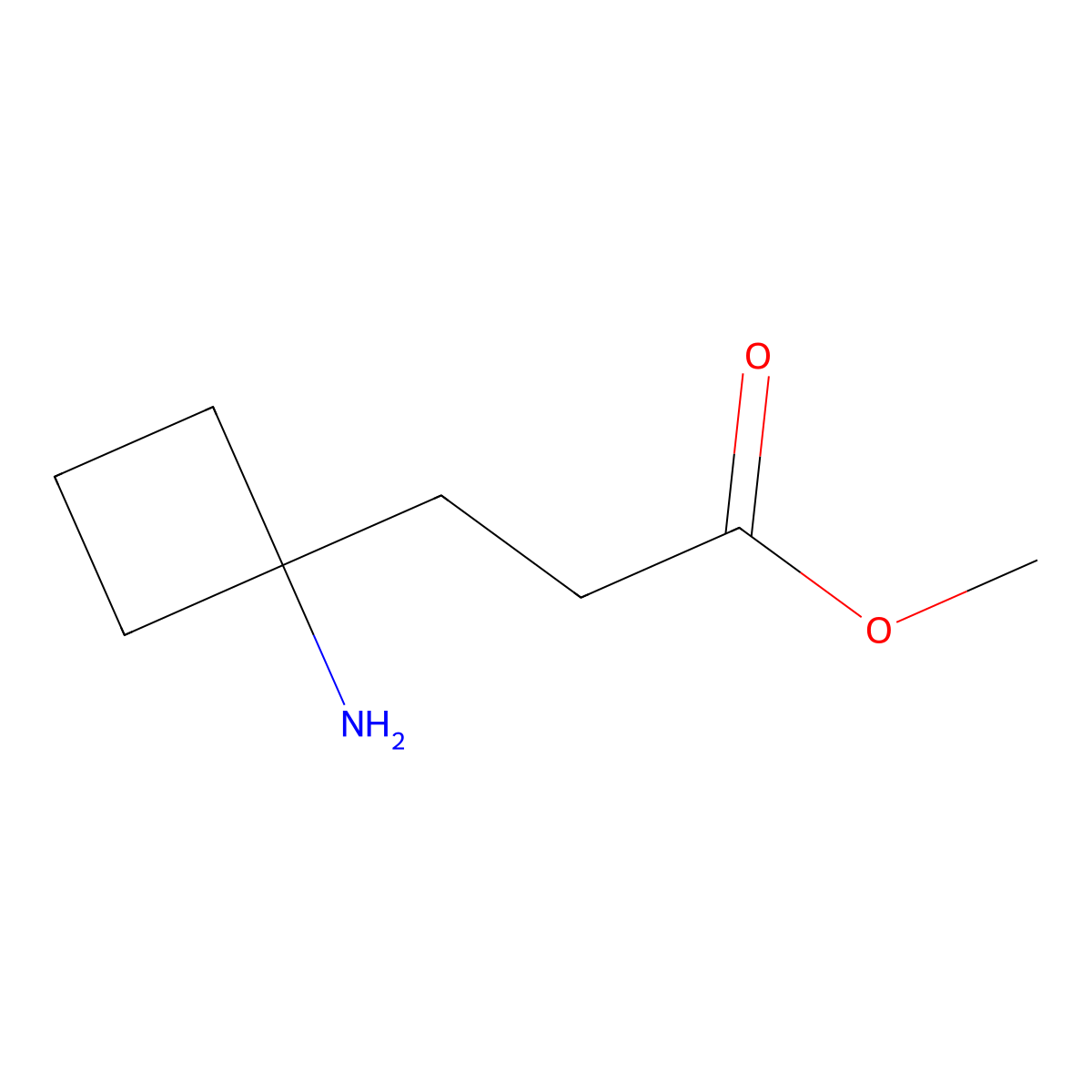 Methyl 3-(1-aminocyclobutyl)propanoate molecular structure, CAS 2296135-33-4