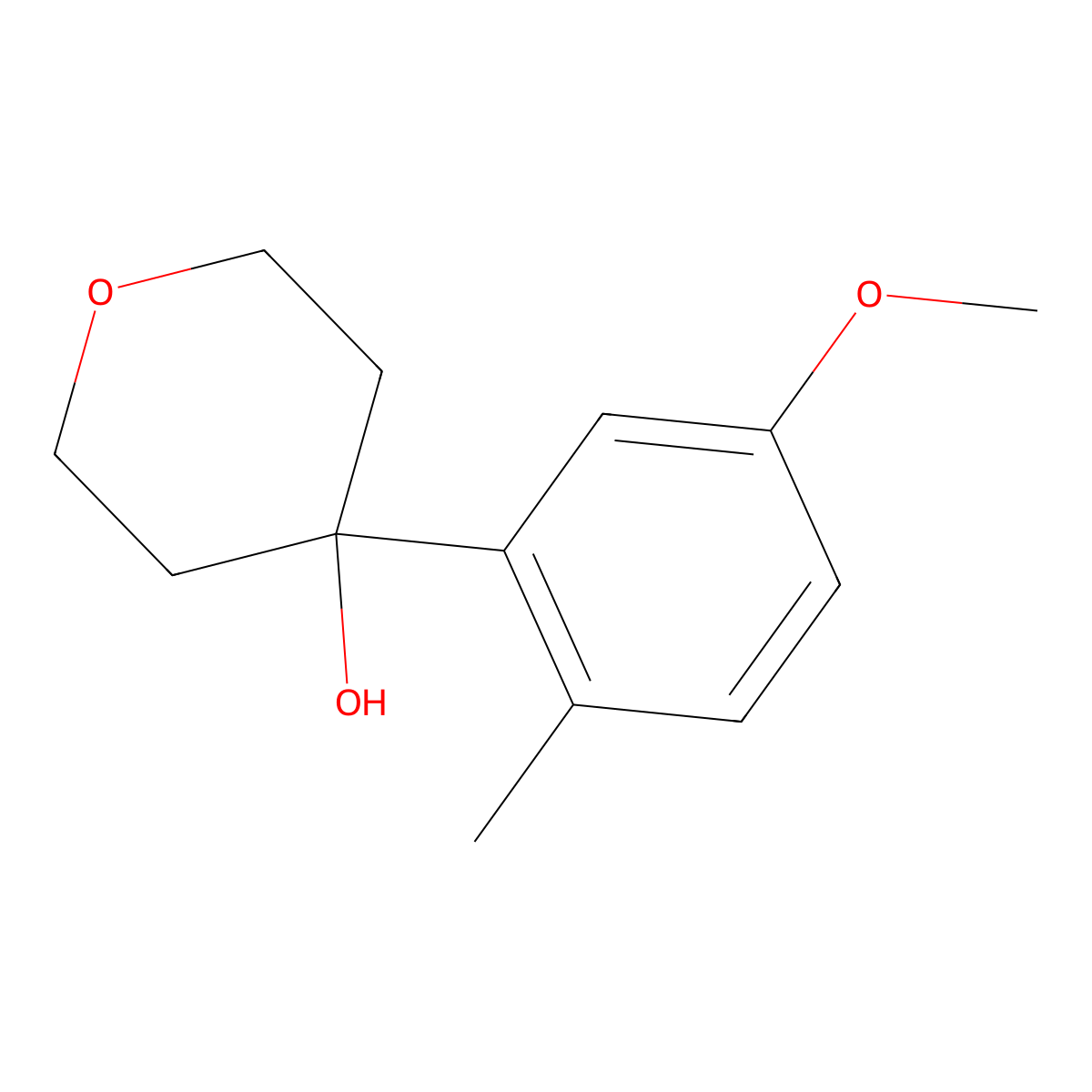 4-(5-methoxy-2-methylphenyl)tetrahydro-2H-pyran-4-ol molecular structure, CAS 2296139-02-9