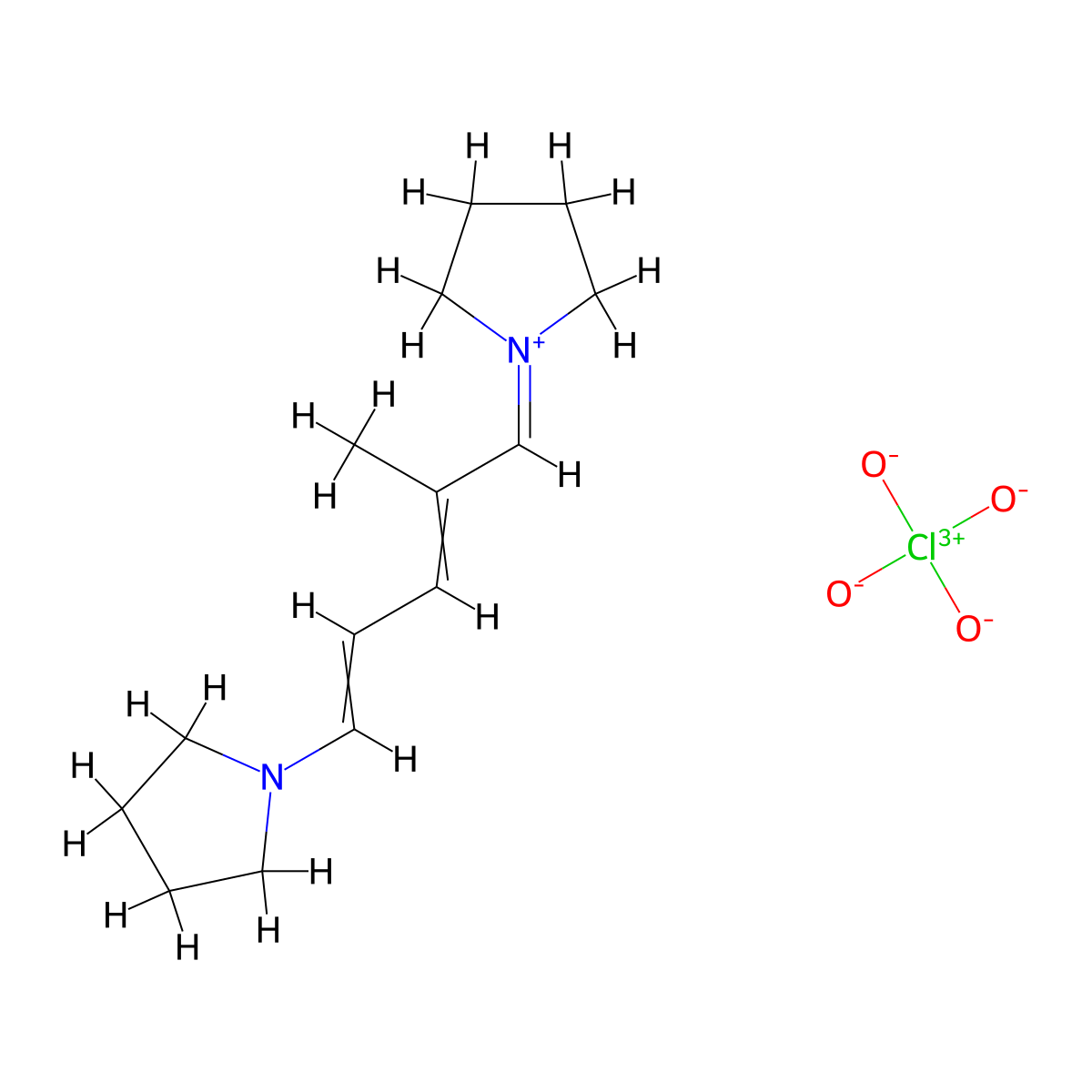 Pyrrolidinium, 1-(2-methyl-5-pyrrolidino-2,4-pentadienylidene)-, perchlorate molecular structure, CAS 22966-83-2
