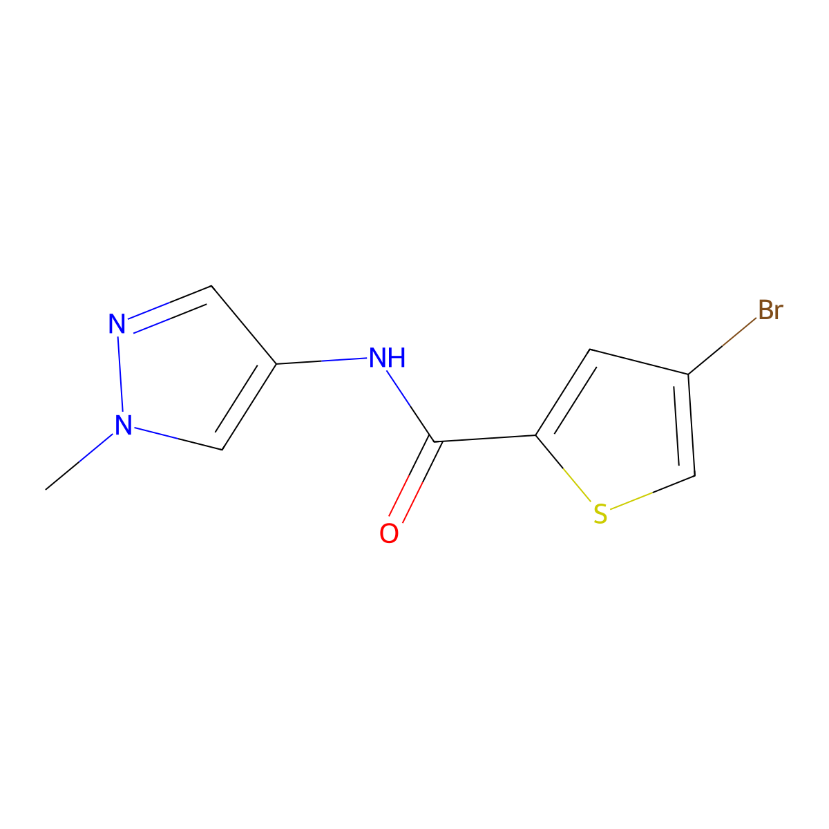 4-bromo-N-(1-methyl-1H-pyrazol-4-yl)thiophene-2-carboxamide molecular structure, CAS 2296735-78-7