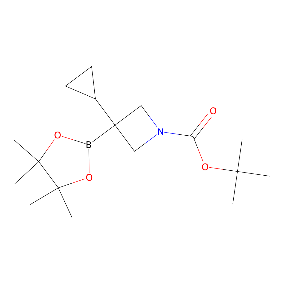Tert-butyl 3-cyclopropyl-3-(4,4,5,5-tetramethyl-1,3,2-dioxaborolan-2-yl)azetidine-1-carboxylate molecular structure, CAS 2296775-64-7