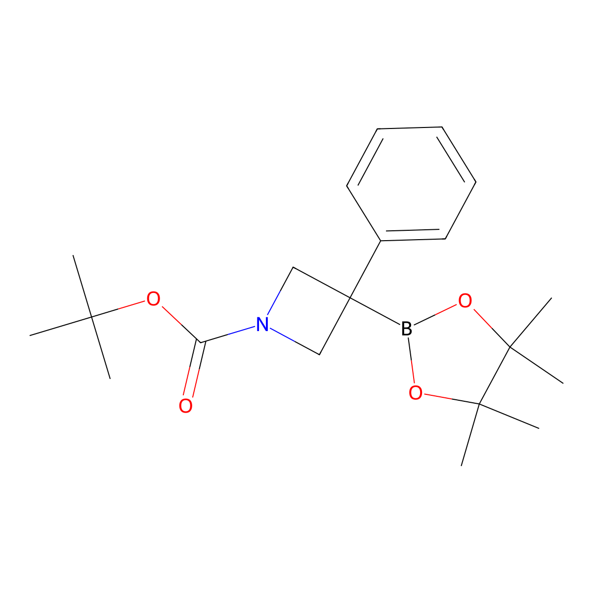 Tert-butyl 3-phenyl-3-(4,4,5,5-tetramethyl-1,3,2-dioxaborolan-2-yl)azetidine-1-carboxylate molecular structure, CAS 2296775-83-0