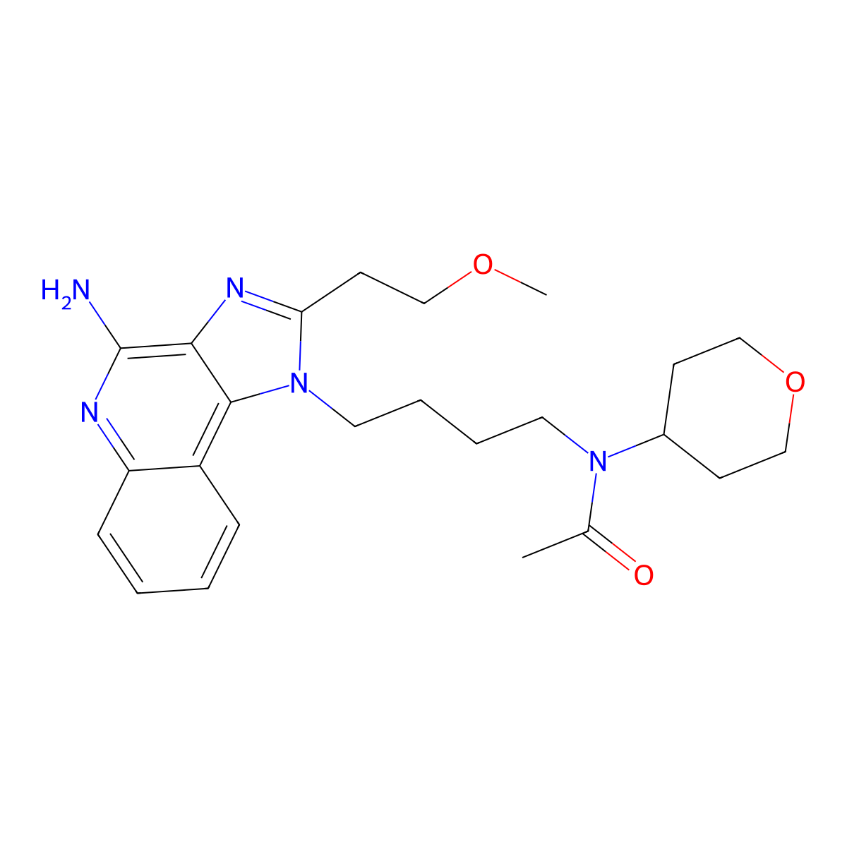 N-[4-[4-amino-2-(2-methoxyethyl)imidazo[4,5-c]quinolin-1-yl]butyl]-N-(oxan-4-yl)acetamide molecular structure, CAS 2296821-50-4