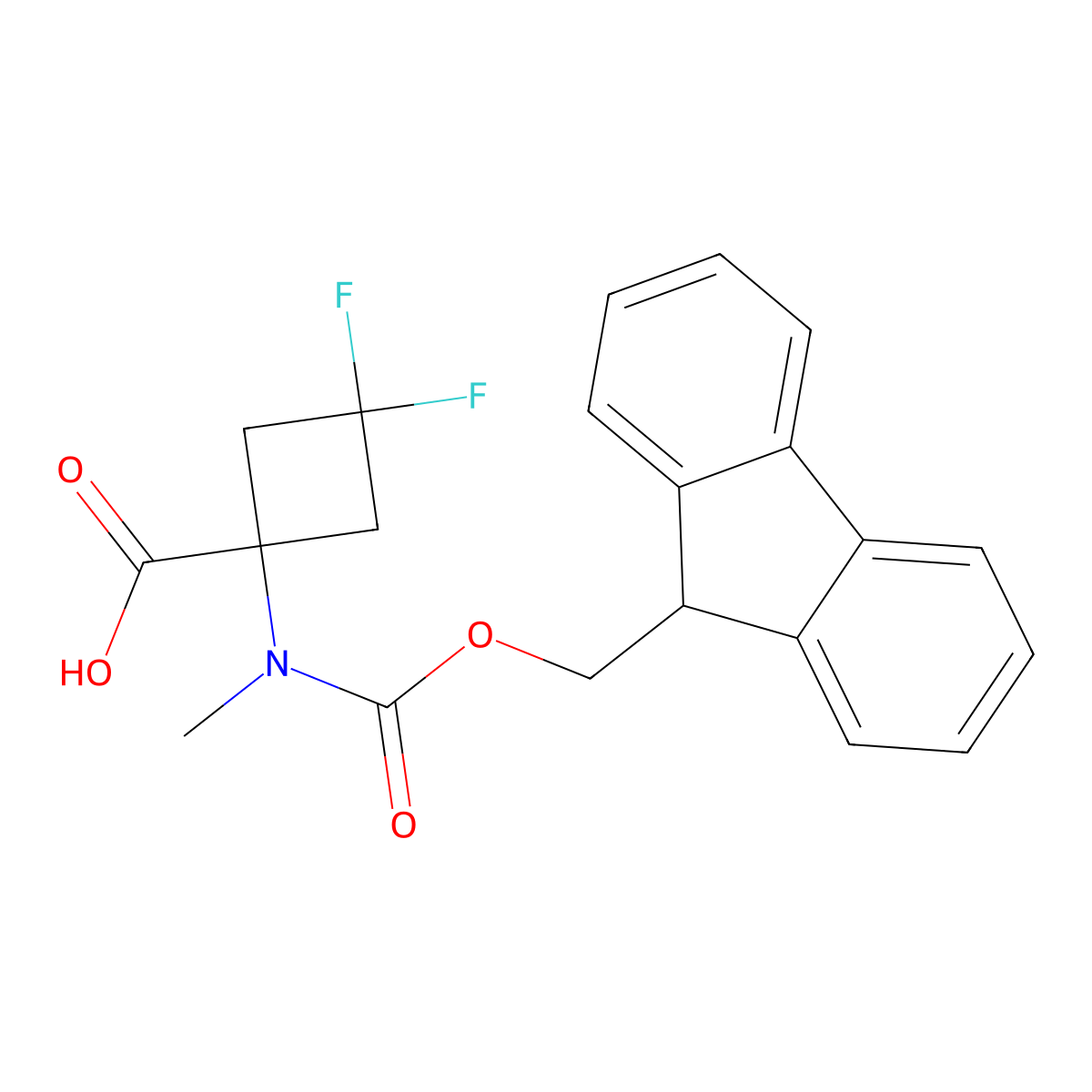 1-((((9H-fluoren-9-yl)methoxy)carbonyl)(methyl)amino)-3,3-difluorocyclobutane-1-carboxylic acid molecular structure, CAS 2296988-69-5
