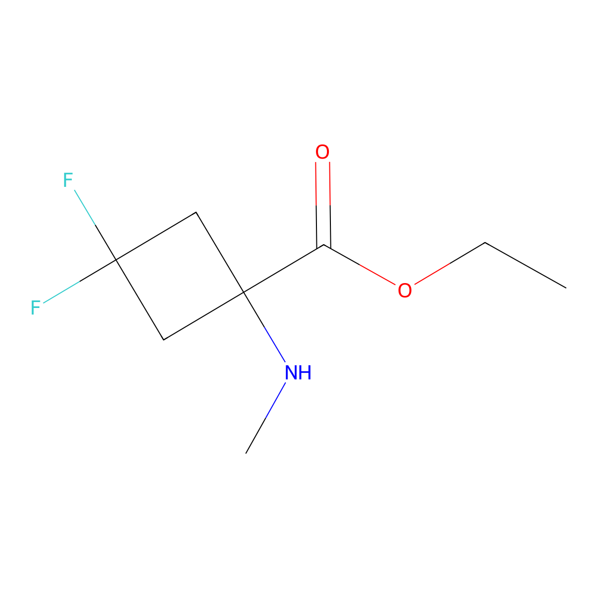 Ethyl 3,3-difluoro-1-(methylamino)cyclobutane-1-carboxylate molecular structure, CAS 2297003-45-1