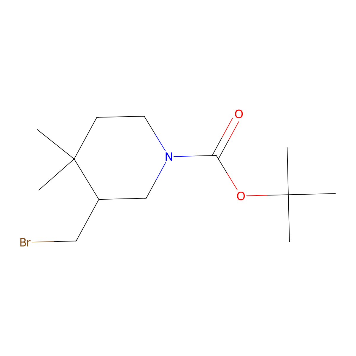 Tert-butyl 3-(bromomethyl)-4,4-dimethylpiperidine-1-carboxylate molecular structure, CAS 2297038-25-4