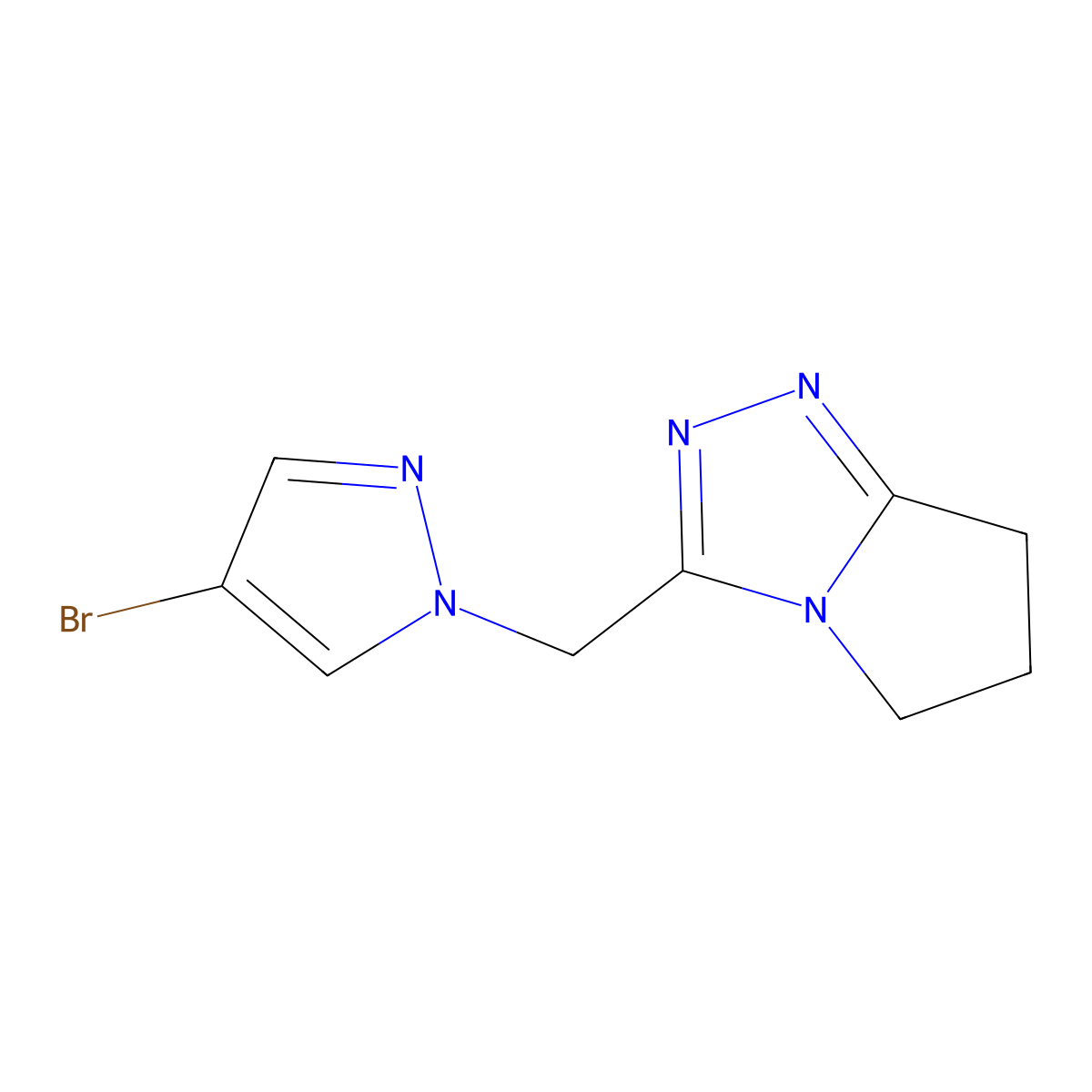 4-bromo-1-({5H,6H,7H-pyrrolo[2,1-c][1,2,4]triazol-3-yl}methyl)-1H-pyrazole molecular structure, CAS 2297503-67-2