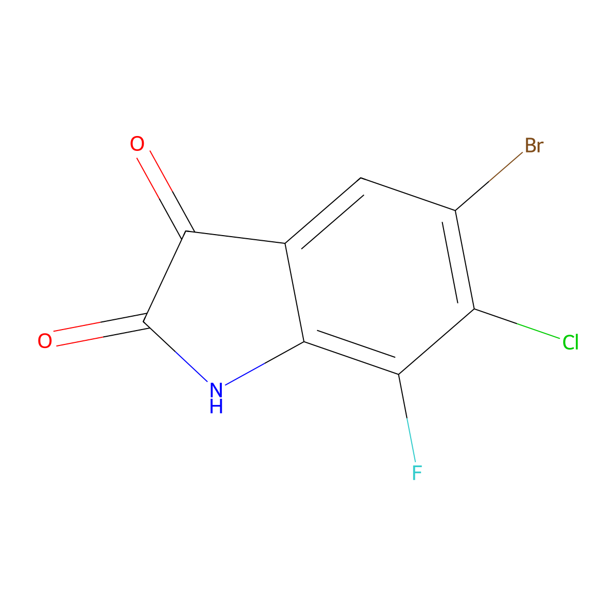5-Bromo-6-chloro-7-fluoroindoline-2,3-dione molecular structure, CAS 2297598-35-5
