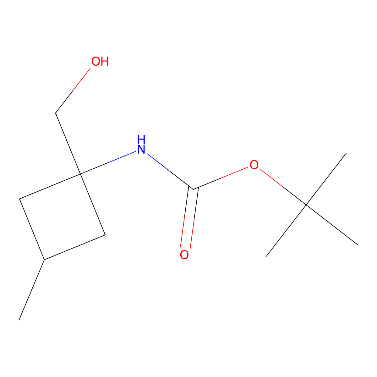 tert-butyl N-[1-(hydroxymethyl)-3-methylcyclobutyl]carbamate molecular structure, CAS 2297658-81-0