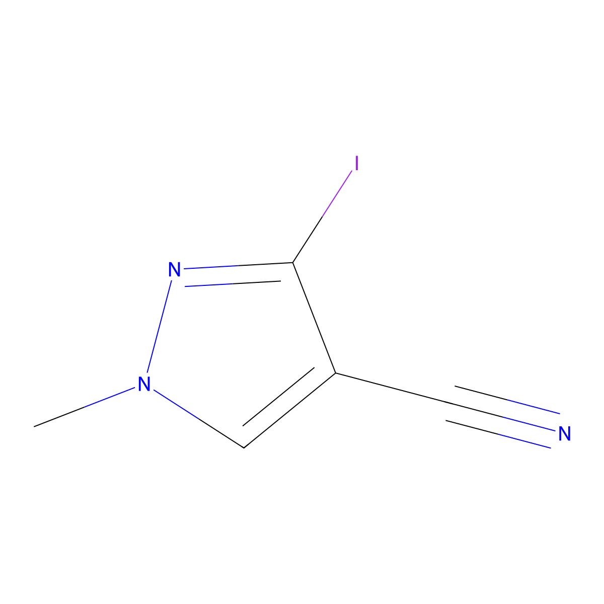3-Iodo-1-methyl-pyrazole-4-carbonitrile molecular structure, CAS 2297689-28-0
