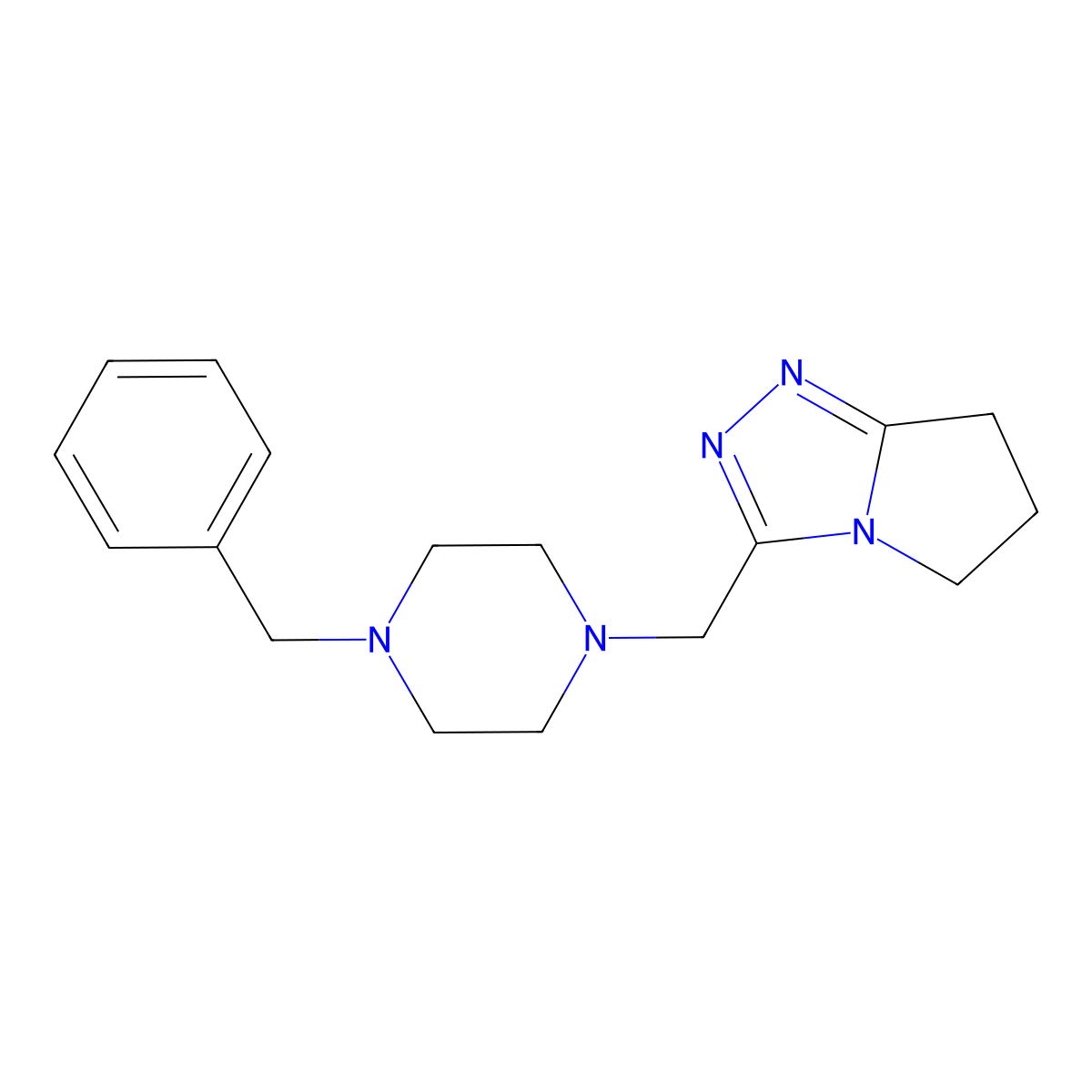 1-benzyl-4-({5H,6H,7H-pyrrolo[2,1-c][1,2,4]triazol-3-yl}methyl)piperazine molecular structure, CAS 2297741-21-8