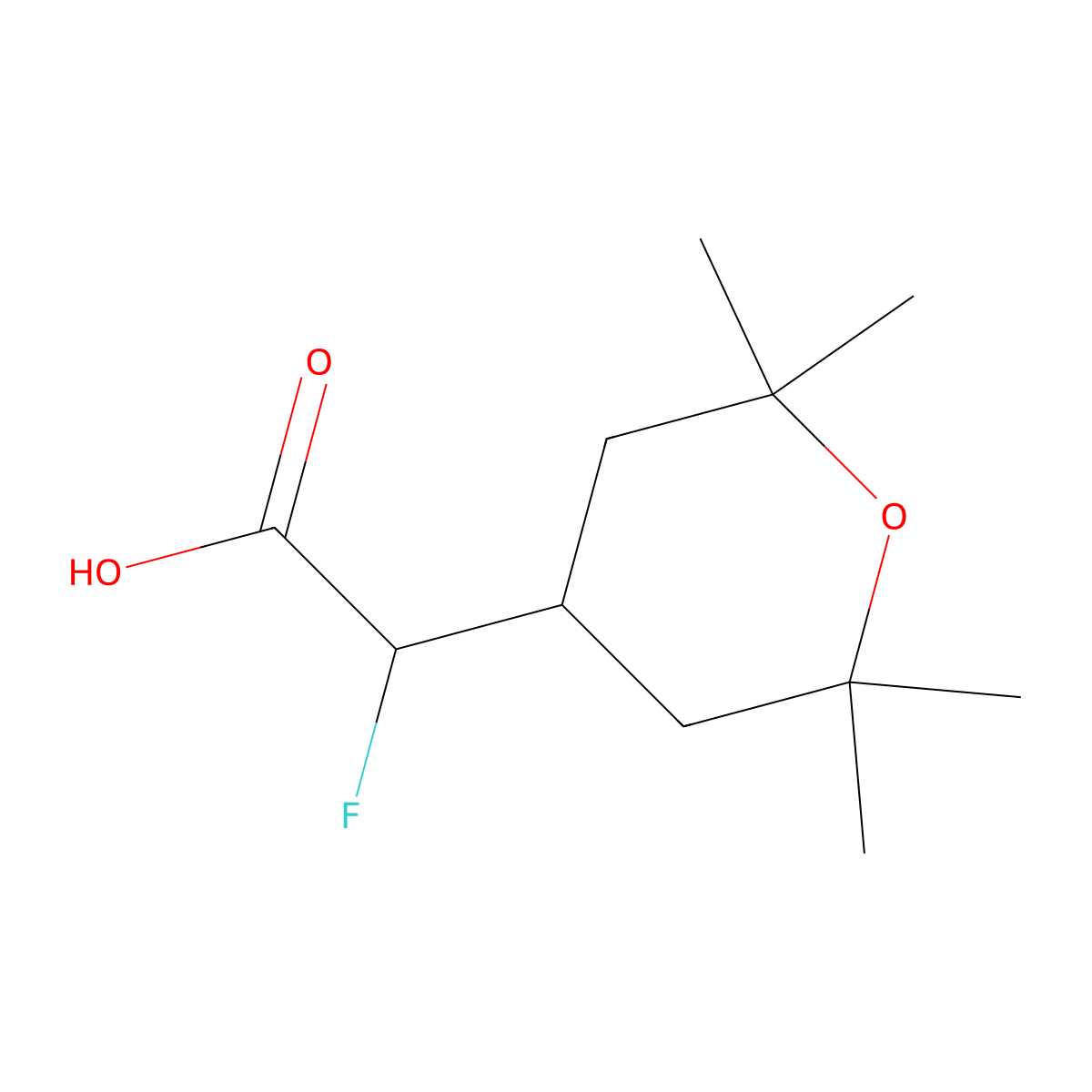 2-Fluoro-2-(2,2,6,6-tetramethyloxan-4-yl)aceticacid molecular structure, CAS 2297815-70-2