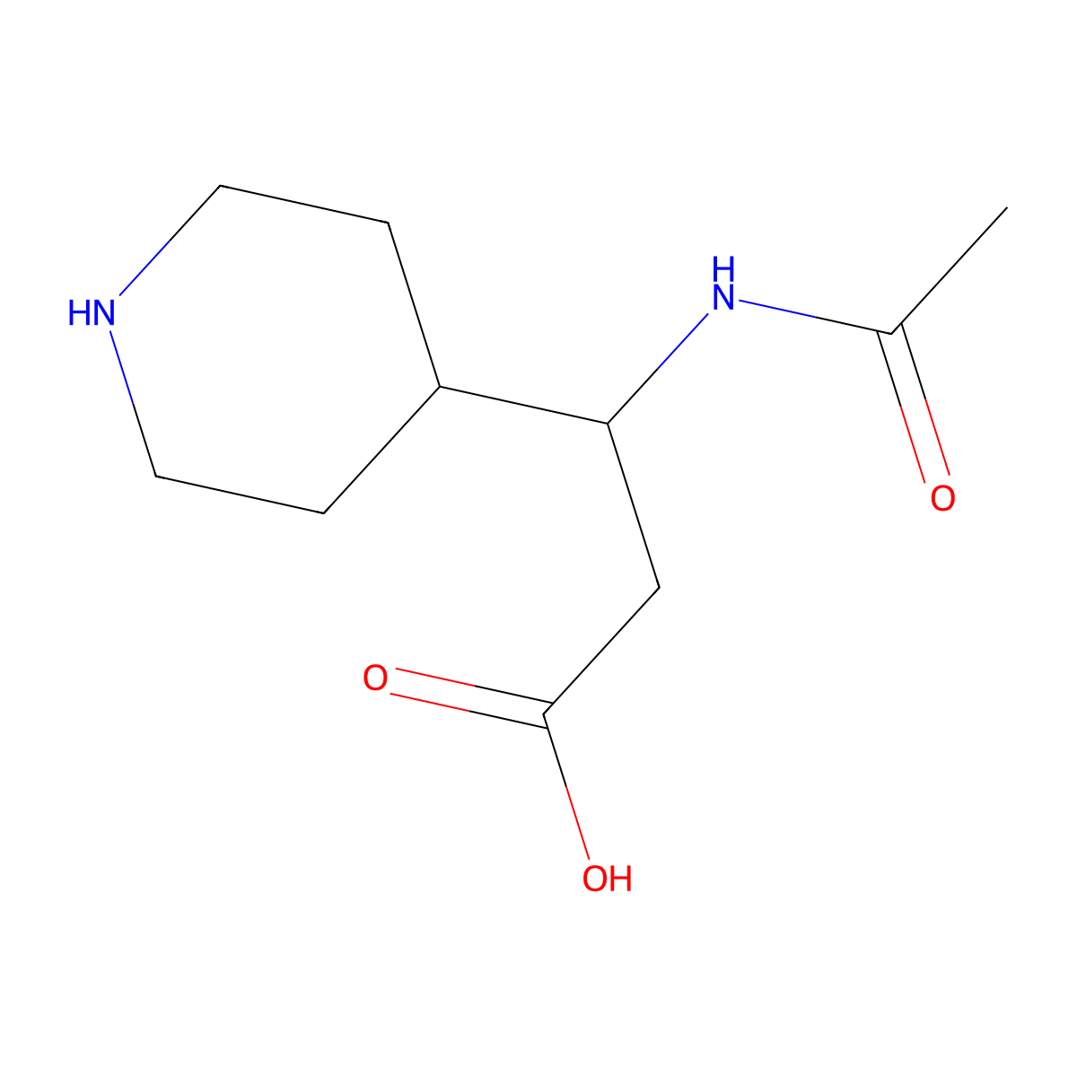 3-Acetamido-3-(piperidin-4-yl)propanoic acid molecular structure, CAS 2297936-59-3
