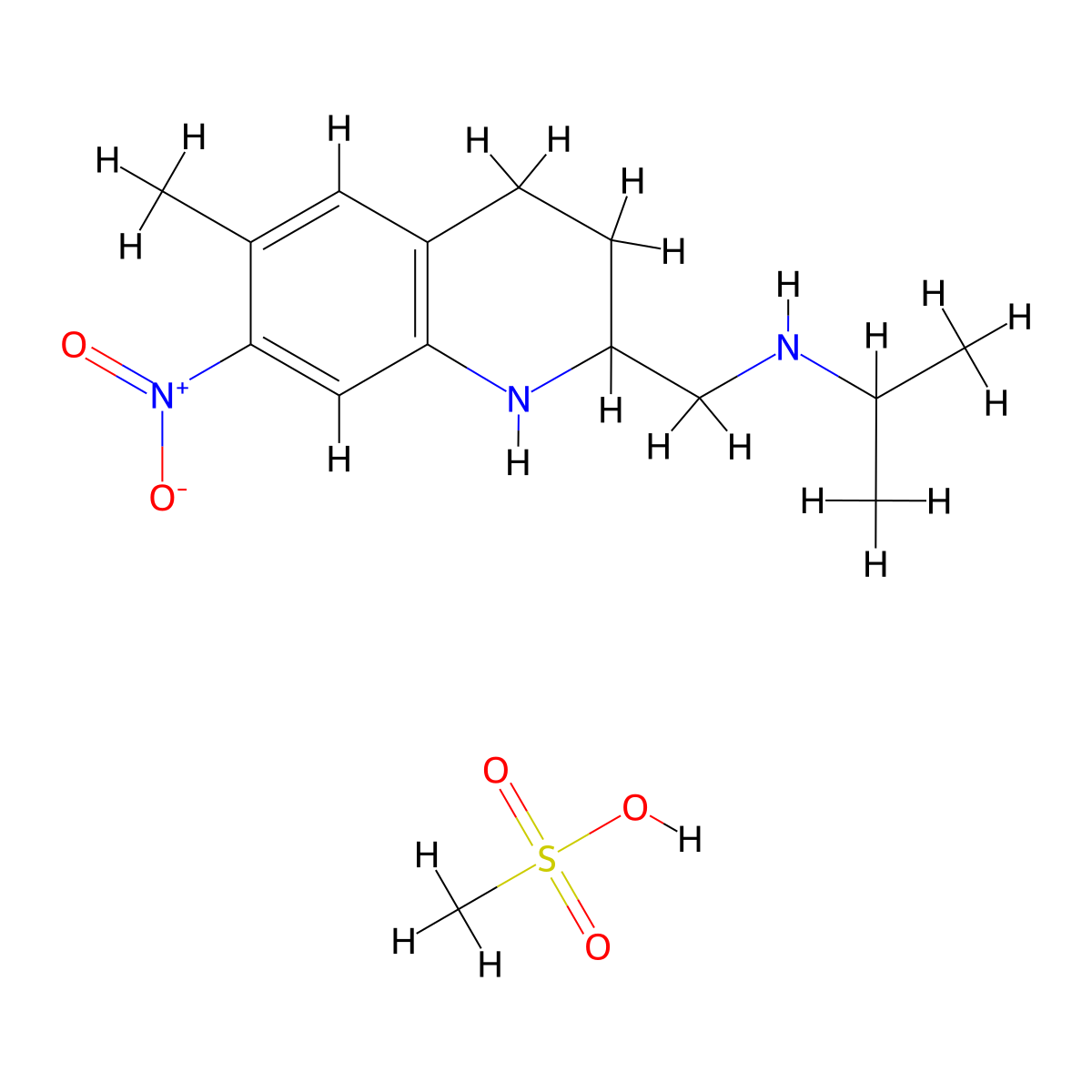 (Isopropyl)((1,2,3,4-tetrahydro-6-methyl-7-nitro-2-quinolyl)methyl)ammonium methanesulphonate molecular structure, CAS 22982-78-1
