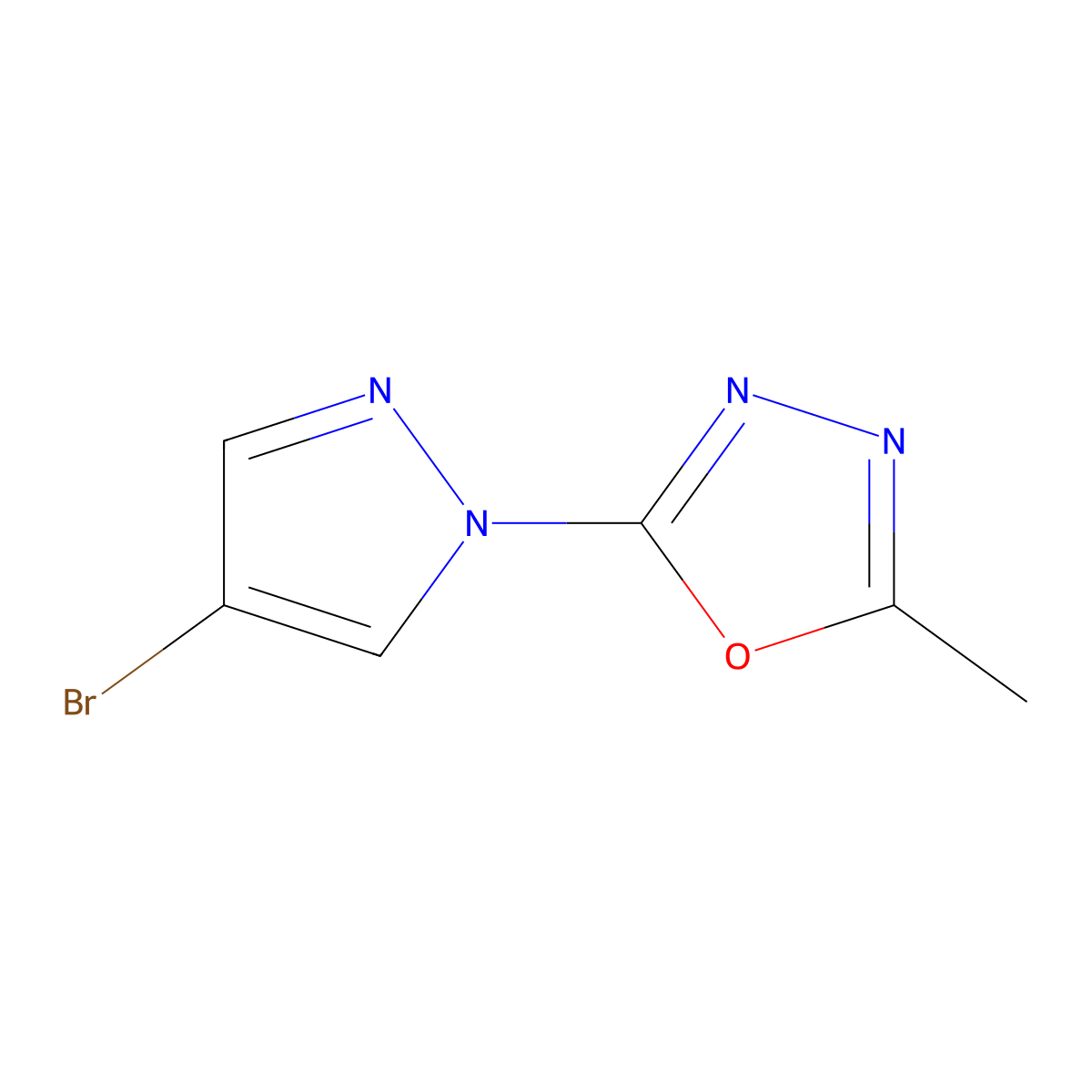 2-(4-bromo-1H-pyrazol-1-yl)-5-methyl-1,3,4-oxadiazole molecular structure, CAS 2298256-19-4