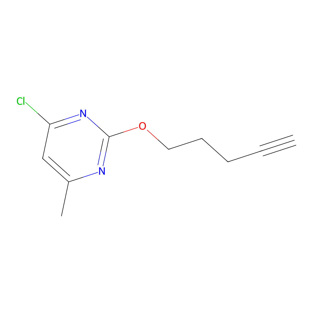 4-Chloro-6-methyl-2-(pent-4-yn-1-yloxy)pyrimidine molecular structure, CAS 2298348-50-0