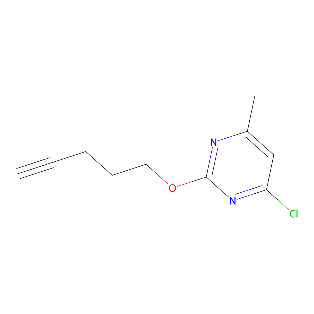 4-Chloro-6-methyl-2-(pent-4-yn-1-yloxy)pyrimidine molecular structure, CAS 2298348-50-0