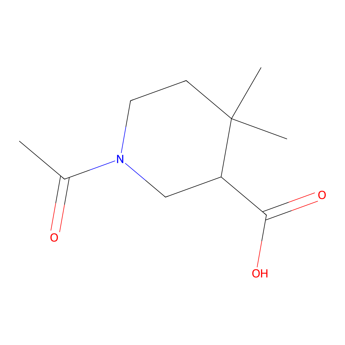 1-Acetyl-4,4-dimethylpiperidine-3-carboxylic acid molecular structure, CAS 2298415-92-4
