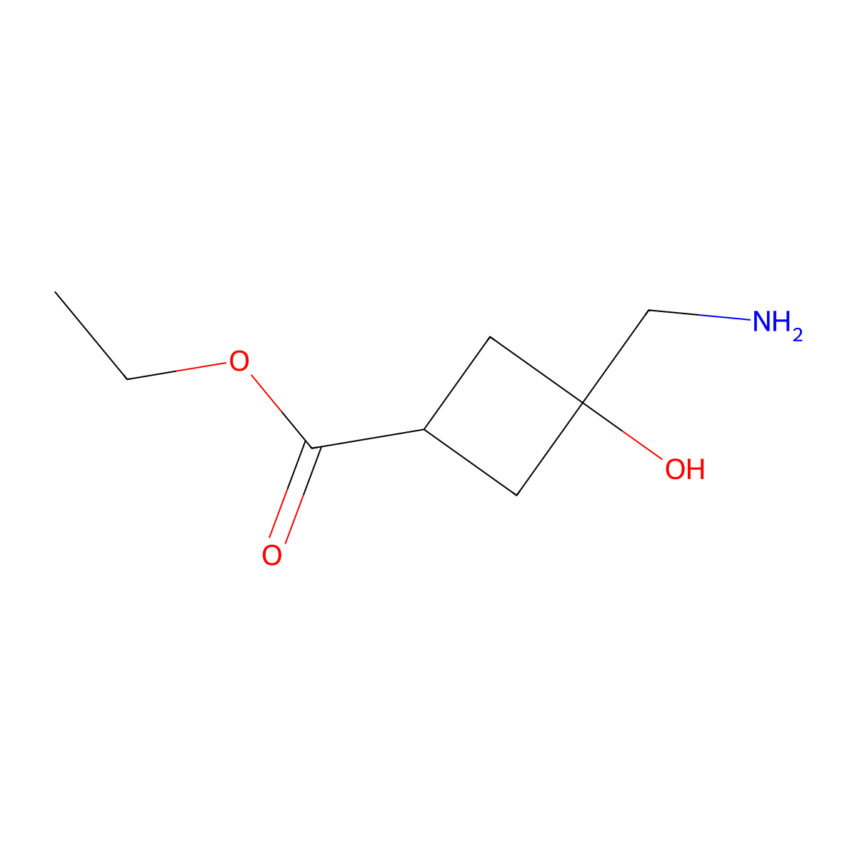 Ethyl 3-(aminomethyl)-3-hydroxycyclobutane-1-carboxylate molecular structure, CAS 2298483-96-0