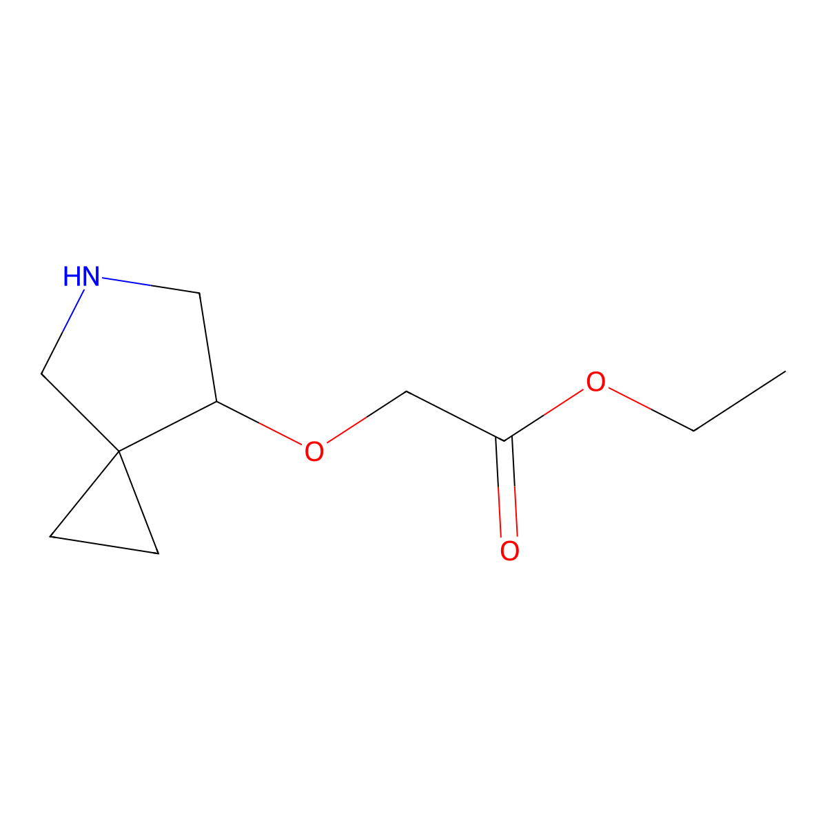 Ethyl 2-{5-azaspiro[2.4]heptan-7-yloxy}acetate molecular structure, CAS 2298730-58-0