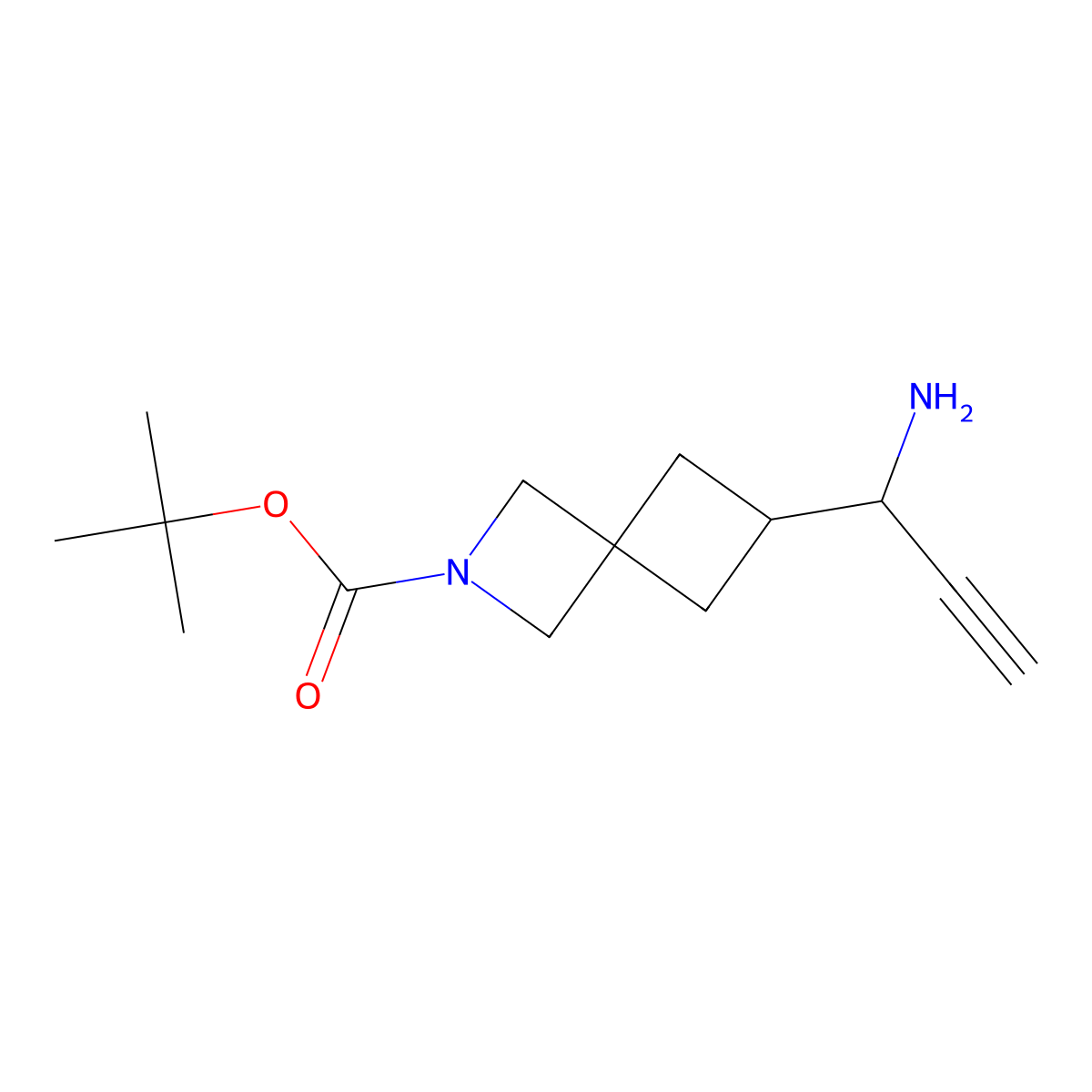 Tert-butyl 6-(1-aminoprop-2-ynyl)-2-azaspiro[3.3]heptane-2-carboxylate molecular structure, CAS 2298733-20-5