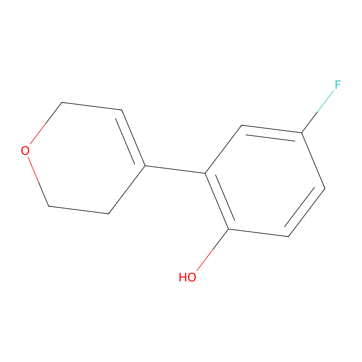 2-(3,6-Dihydro-2H-pyran-4-yl)-4-fluorophenol molecular structure, CAS 2299138-53-5