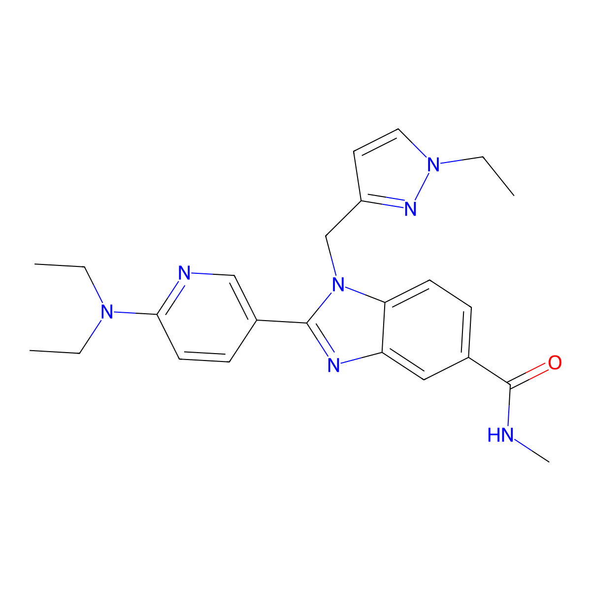 2-[6-(diethylamino)pyridin-3-yl]-1-[(1-ethyl-1H-pyrazol-3-yl)methyl]-N-methyl-1H-1,3-benzodiazole-5-carboxamide molecular structure, CAS 2299226-01-8