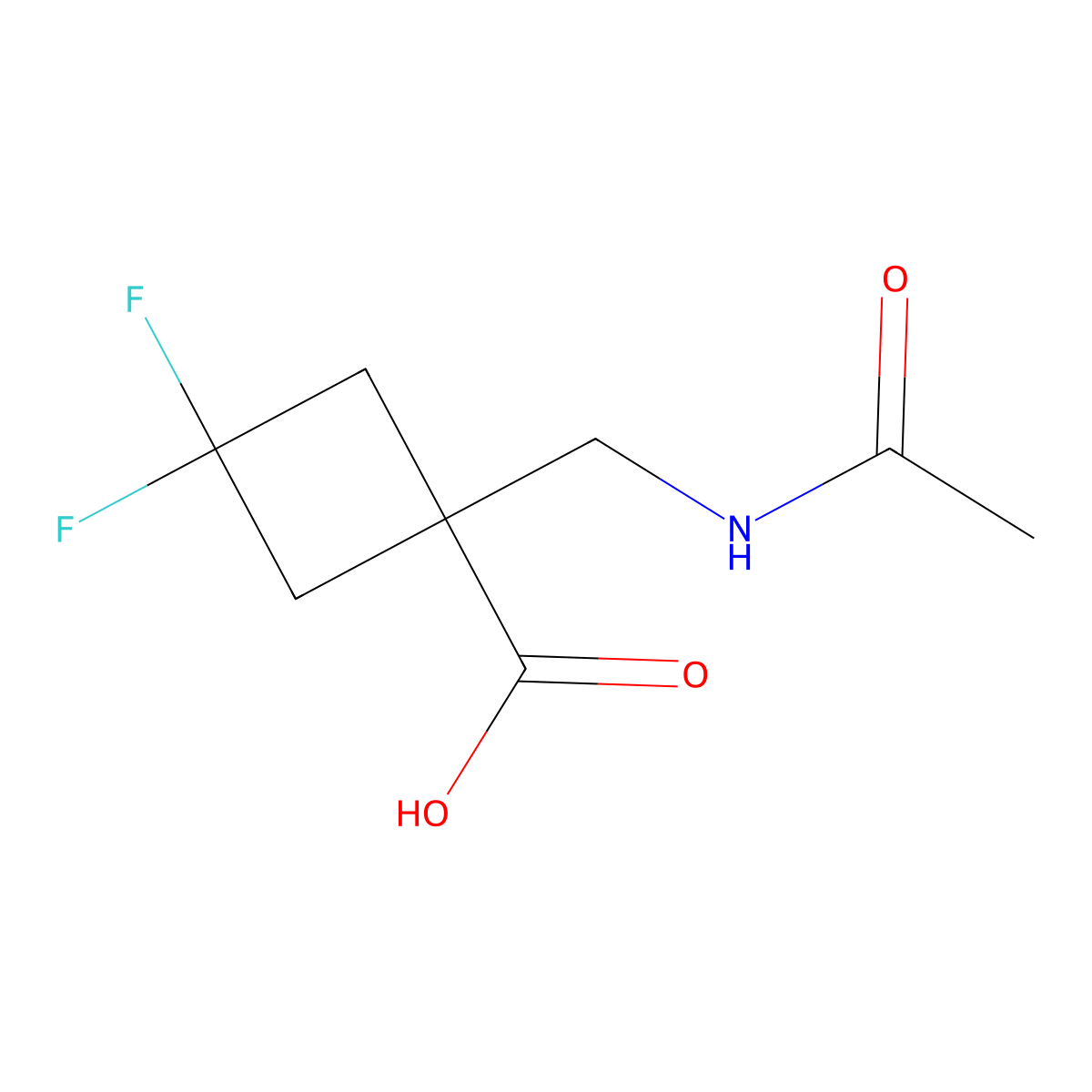1-(Acetamidomethyl)-3,3-difluorocyclobutane-1-carboxylic acid molecular structure, CAS 2299271-56-8