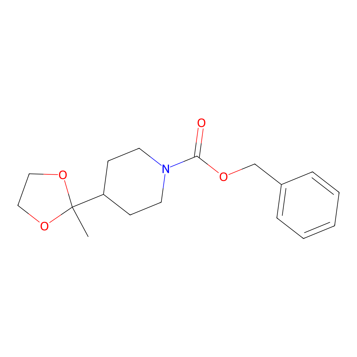 Benzyl 4-(2-methyl-1,3-dioxolan-2-yl)piperidine-1-carboxylate molecular structure, CAS 2299689-98-6
