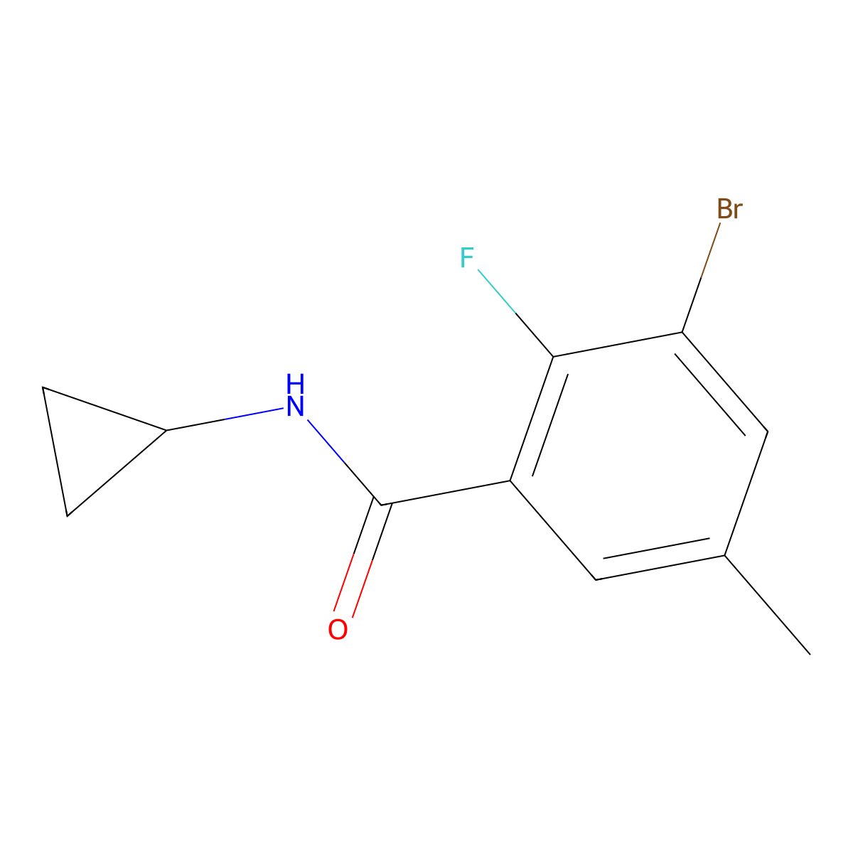 3-Bromo-N-cyclopropyl-2-fluoro-5-methylbenzamide molecular structure, CAS 2299697-32-6