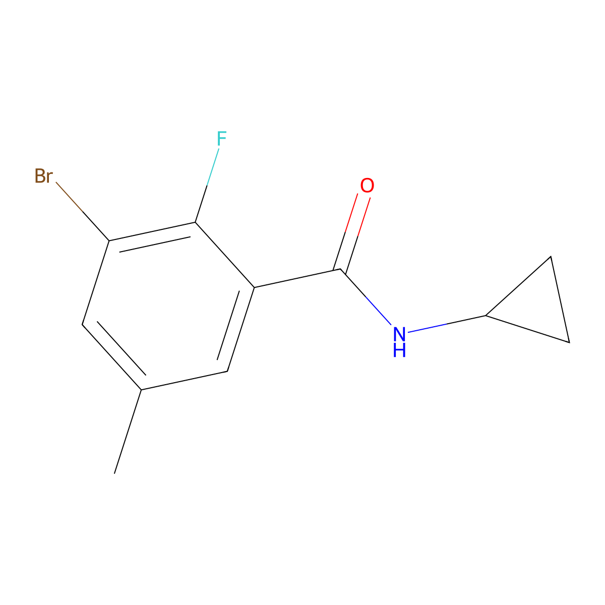 3-Bromo-N-cyclopropyl-2-fluoro-5-methylbenzamide molecular structure, CAS 2299697-32-6