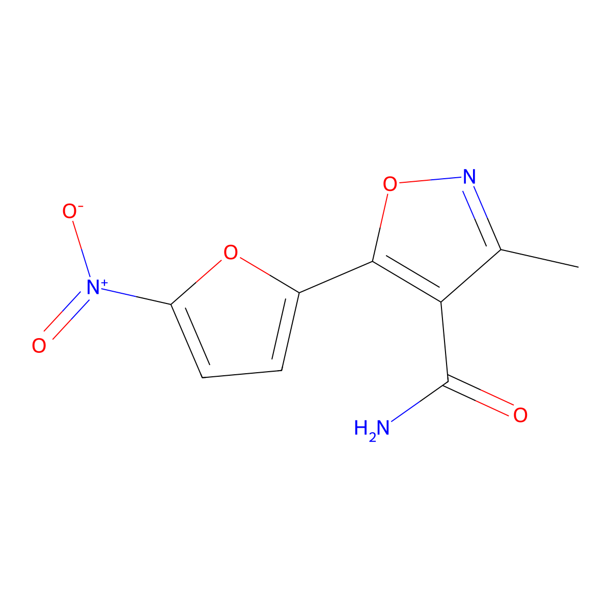4-Isoxazolecarboxamide, 3-methyl-5-(5-nitro-2-furyl)- molecular structure, CAS 22997-01-9
