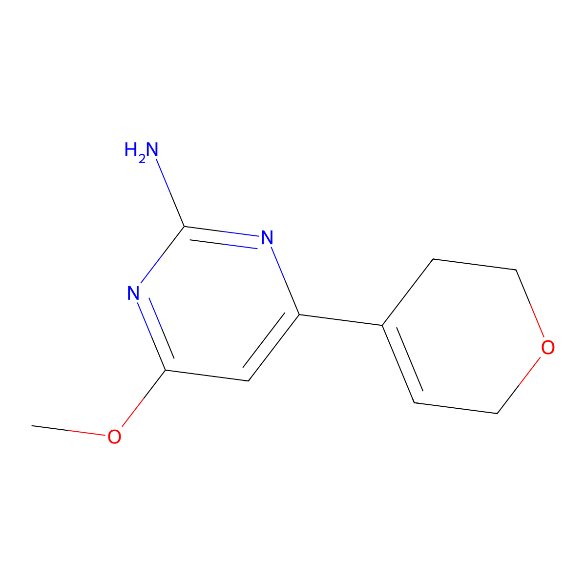 4-(3,6-Dihydro-2H-pyran-4-yl)-6-methoxy-2-pyrimidinamine molecular structure, CAS 2299969-99-4