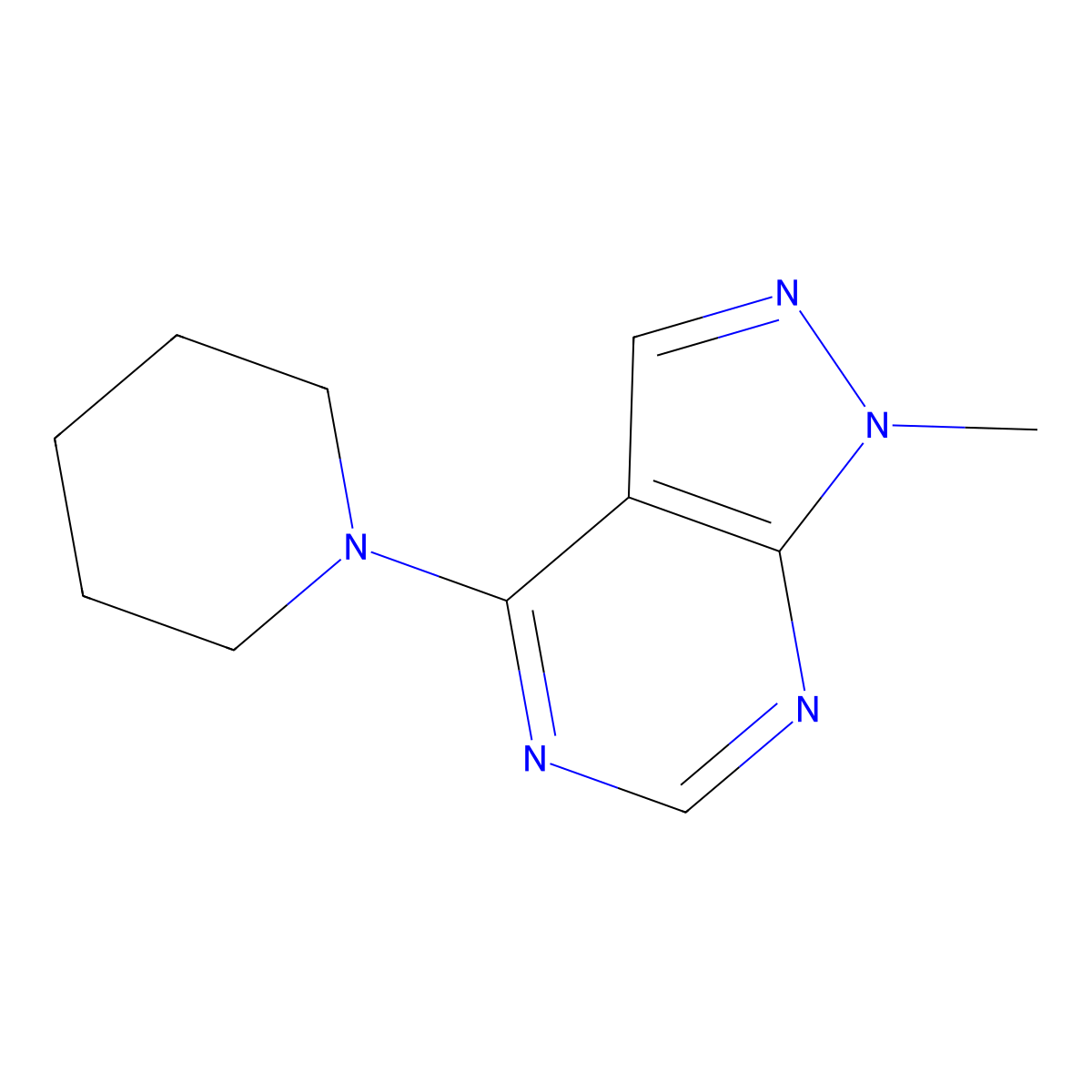 1-Methyl-4-(1-piperidinyl)-1H-pyrazolo[3,4-d]pyrimidine molecular structure, CAS 23000-44-4
