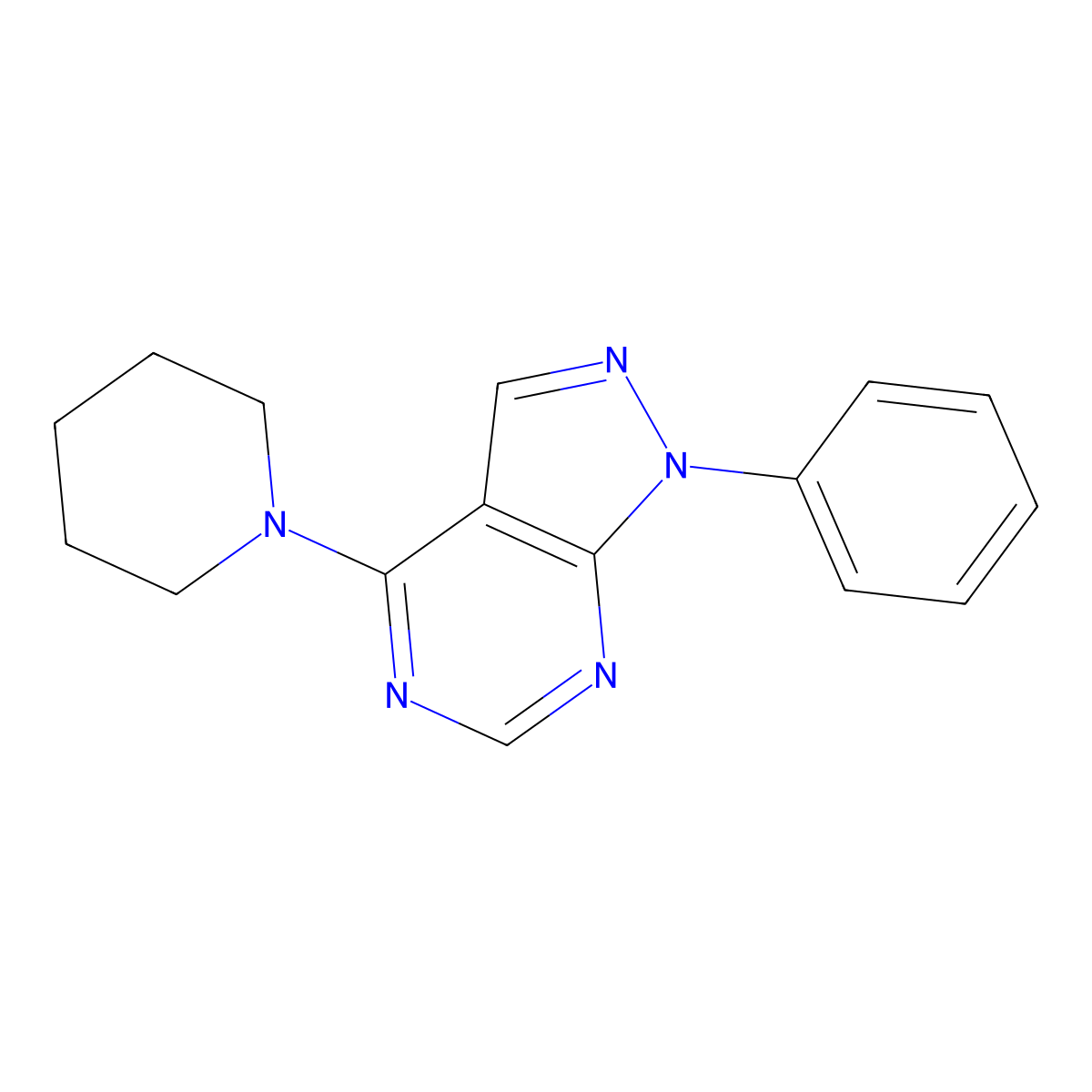1-{1-phenyl-1H-pyrazolo[3,4-d]pyrimidin-4-yl}piperidine molecular structure, CAS 23000-46-6