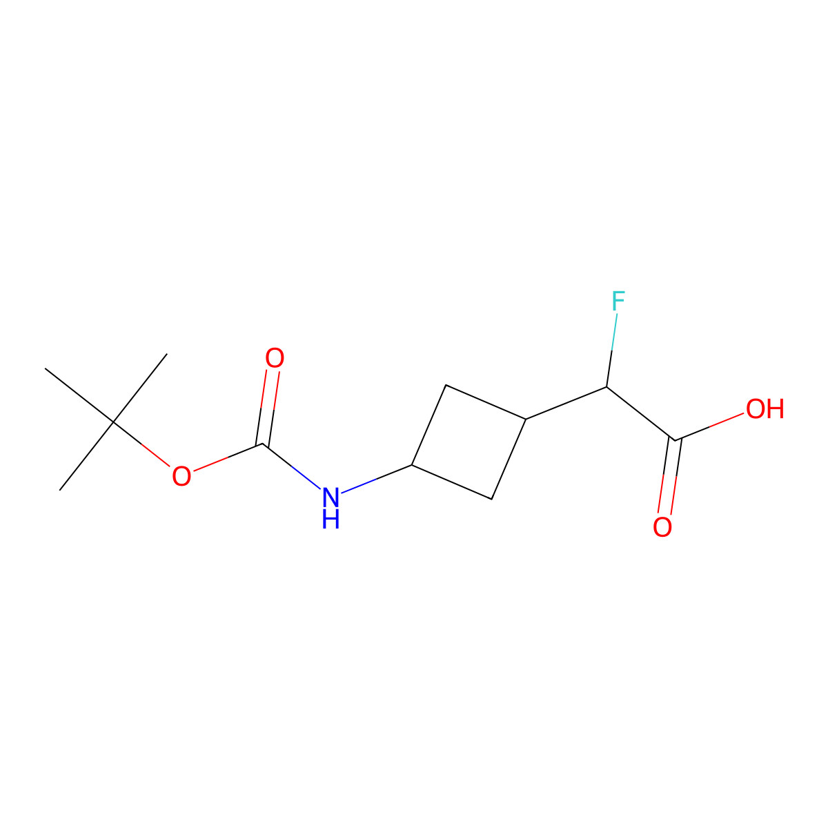 2-(3-{[(Tert-butoxy)carbonyl]amino}cyclobutyl)-2-fluoroacetic acid molecular structure, CAS 2300119-14-4