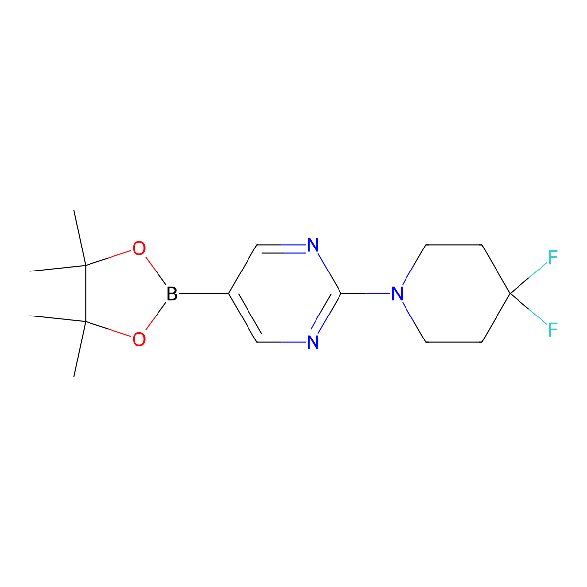 2-(4,4-Difluoropiperidin-1-yl)-5-(4,4,5,5-tetramethyl-1,3,2-dioxaborolan-2-yl)pyrimidine molecular structure, CAS 2300135-99-1