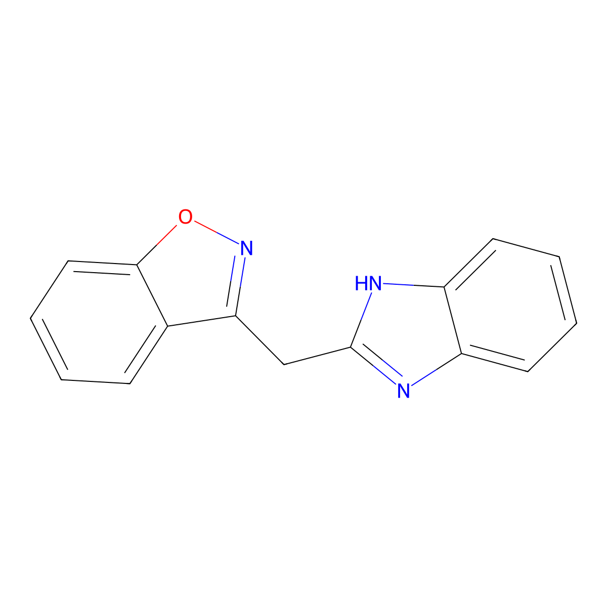 3-((1H-benzo[d]imidazol-2-yl)methyl)benzo[d]isoxazole molecular structure, CAS 23008-73-3